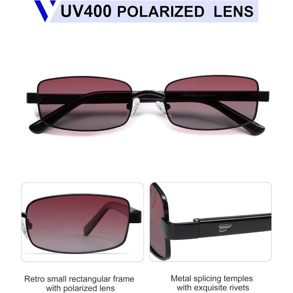 ✨Women\'s Black Retro Rectangle Polarized Trendy Slim Narrow Frame Sunglasses